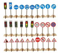 WEKAMOS Set 30 Pezzi Giocattolo Didattico Segnali Stradali in Legno Barricate Stradali Modelli per Gioco Educativo Scena Simulata per Apprendimento Traffico e Sicurezza Stradale