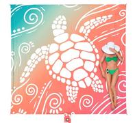 WEKAPO Coperta da spiaggia impermeabile, a prova di sabbia, oversize, extra large, senza sabbia, con paletti, borsa portaoggetti, essenziale per spiaggia all'aperto, picnic (tartaruga marina, 20 x 20