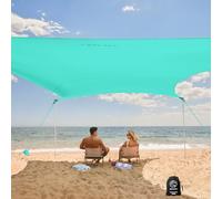 WEKAPO Tenda da spiaggia, 2,5 x 2,3 m, baldacchino da spiaggia con 4 pali allungati, altezza 1,8 m, parasole per vacanze al mare, per famiglia e campeggio, protezione UPF 50+, turchese