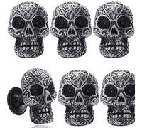 WEKBOSS Pomelli per armadietti, color argento anticato, con teschio, maniglia per cassetti della cucina (38 mm), pomello decorativo per mobili a foro singolo, per comò, guardaroba, camera da letto (6