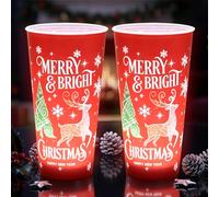 Wekity Bicchieri luminosi natalizi da 425,2 g, con luce rossa attivata con liquido, tazze magiche luminose con luci LED, per feste e decorazioni di Capodanno (alce rosso, 2P)