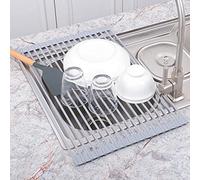 WEKONUMEX Asciugatura dei Piatti sopra Il lavello, Scolapiatti Arrotolabile sopra Il lavello in Acciaio Inossidabile Rivestito in Silicone, Diverse Misure(44.5 * 33cm)