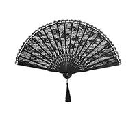 WEKONUMEX Ventilatore Portatile Pieghevole, Ventaglio Tascabile Pieghevole in Pizzo for spettacoli di Danza Nuziale e Cosplay, Nero, 8,6 Pollici