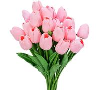 Wekuw 15 Pezzi Tulipani Finti Fiori Artificiali Realistici per Bouquet Tulipani Finti in Lattice,Tulipano per Fai da Te,Bouquet da Sposa,Hotel,Festa,Ufficio,Decorazioni per La Casa(Rosa Carne)