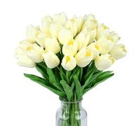 Wekuw 15 Pezzi Tulipani Finti Fiori Artificiali Realistici per Bouquet Tulipani Finti in Lattice,Tulipano per Fai da Te,Bouquet da Sposa,Hotel,Festa,Ufficio,Decorazioni per La Casa(Bianco latteo)
