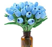 Wekuw 15 Pezzi Tulipani Finti Fiori Artificiali Realistici per Bouquet Tulipani Finti in Lattice,Tulipano per Fai da Te,Bouquet da Sposa,Hotel,Festa,Ufficio,Decorazioni per La Casa(Lago blu)
