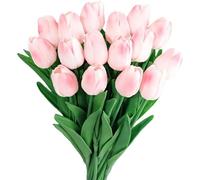 Wekuw 15 Pezzi Tulipani Finti Fiori Artificiali Realistici per Bouquet Tulipani Finti in Lattice,Tulipano per Fai da Te,Bouquet da Sposa,Hotel,Festa,Ufficio,Decorazioni per La Casa(Bianco Rosa)