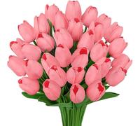 Wekuw 15 Pezzi Tulipani Finti Fiori Artificiali Realistici per Bouquet Tulipani Finti in Lattice,Tulipano per Fai da Te,Bouquet da Sposa,Hotel,Festa,Ufficio,Decorazioni per La Casa (Rosa)