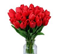 Wekuw 15 Pezzi Tulipani Finti Fiori Artificiali Realistici per Bouquet Tulipani Finti in Lattice,Tulipano per Fai da Te,Bouquet da Sposa,Hotel,Festa,Ufficio,Decorazioni per La Casa(Rosso)