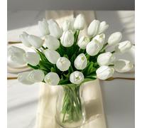Wekuw 15 Pezzi Tulipani Finti Fiori Artificiali Realistici per Bouquet Tulipani Finti in Lattice,Tulipano per Fai da Te,Bouquet da Sposa,Hotel,Festa,Ufficio,Decorazioni per La Casa (Bianco)