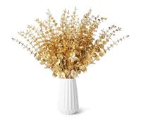 Wekuw 24 Piante Eucalipto Artificiali Rami Decorativi per Vaso Foglie Finte per Decorazioni Foglie Eucalipto Artificiali per Balcone Matrimoni Casa Festa Decorazione Composizione Floreale (d'oro)