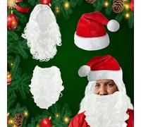 Wekuw 3 Pezzi Cappello e Barba di Babbo Natale,Parrucche di Babbo Natale,Costume Set Barba di Capelli, per Adolescenti Adulti Travestimento di Accessori