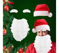 Wekuw 3 Pezzi Cappello e Barba di Babbo Natale,Sopracciglio di Babbo Natale,Sopracciglio Set Barba di Capelli, i Travestimento di Accessori