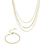 Wekuw 3 Pezzi Collana Donna Oro a Catena a Serpente Placcata Collana Donna Oro Catena a Serpente Placcata 18K Acciaio Inossidabile Choker a Strati Regolabile Collane Donna Gioielli con Braccialetto
