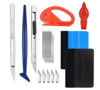 Wekuw 8Pcs Kit di Attrezzi di Installazione di pellicole per vetri per Auto,Kit Vinile Adesivi Auto,Tergipavimento in Feltro, Taglierina Zippy, Coltello Multiuso, per Installazione Pellicole Auto