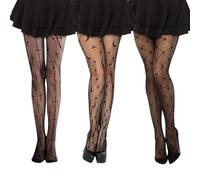 Wekuw Calze a Rete per Halloween, 3 Paia Collant da Donna Cuori Stelle Luna e Motivi Incrociati Travestimento Halloween Donna Calze Halloween Calze Rete Nero, per Halloween, Strega, Costume