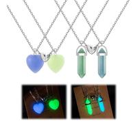 Wekuw Collana Coppia, 4 Pezzi Collane Cristalli Ciondolo Esagonale Cuore in Pietre Naturali Blu Luminoso Collana Amicizia Collana Magnetica per Donna Uomo Regalo