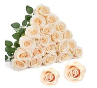 Wekuw Fiori Artificiali Rose di Seta, 15 Pezzi Rose Finte 2.7 x 20 in Bouquet Fiori Finti di Rosa con Steli Lunghi Realisticamente Morbido, per Decorazioni, Matrimoni E Abitazioni (Champagne)