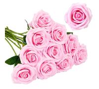 Wekuw Fiori Artificiali Rose di Seta, 15 Pezzi Rose Finte 2.7 x 20 in Bouquet Fiori Finti di Rosa con Steli Lunghi Realisticamente Morbido, per Decorazioni, Matrimoni E Abitazioni (Rosa chiaro)