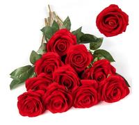 Wekuw Fiori Artificiali Rose di Seta, 15 Pezzi Rose Finte 2.7 x 20 in Bouquet Fiori Finti di Rosa con Steli Lunghi Realisticamente Morbido, per Decorazioni, Matrimoni E Abitazioni (Rosso brillante)