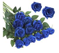 Wekuw Fiori Artificiali Rose di Seta, 15 Pezzi Rose Finte 2.7 x 20 in Bouquet Fiori Finti di Rosa con Steli Lunghi Realisticamente Morbido, per Decorazioni, Matrimoni E Abitazioni (Blu)