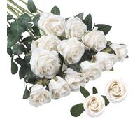Wekuw Fiori Artificiali Rose di Seta, 15 Pezzi Rose Finte 2.7 x 20 in Bouquet Fiori Finti di Rosa con Steli Lunghi Realisticamente Morbido, per Decorazioni, Matrimoni E Abitazioni (Bianco)