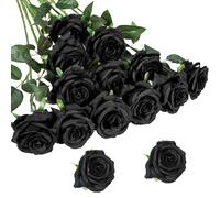 Wekuw Fiori Artificiali Rose di Seta, 15 Pezzi Rose Finte 2.7 x 20 in Bouquet Fiori Finti di Rosa con Steli Lunghi Realisticamente Morbido, per Decorazioni, Matrimoni E Abitazioni (Nero)