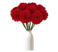 Wekuw Fiori di Ortensia Artificiale, 12 Pezzi di Fiori di Palla di crisantemo di Seta, Bouquet Di Ortensia Finte, Ortensie Artificiali con steli, per Bouquet di Nozze, Casa, Giardino, Ufficio (Rosso)