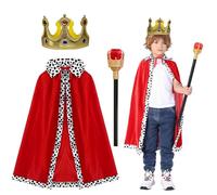 Wekuw Mantello Reale, Mantello da Principe Bambini Mantellos in Velluto Reale Mantellos da Regina Medievale con Corona e Scettro, per Carnevale Halloween Natale Festa Festa, 90cm per Bambini 90-135cm