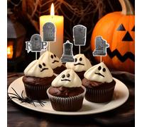 Wekuw Topper per Cupcake di Halloween, 36 Pezzi Decorazioni per Torte Motivo Lapide Feste di Compleanno Decorazioni Nero Cupcake Topper per Halloween Tema Festa