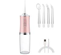 Welari Idropulsore dentale per denti, senza fili, portatile, 220 ml, con 4 punte a getto, 3 marce, ricaricabile, impermeabile, compatibile con dentifricio Oral B, rosa