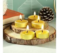 Welburn Veda&Co™ Candele tealight al ghee, confezione da 100, fino a 4 ore di combustione, set di candele al burro di burro di mucca puro in una bella tazza color oro per meditazione, cerimonie,