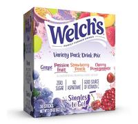 Welch's Singles To Go Variety Pack, Watertok miscela di bevande in polvere, contiene 4 sapori, uva, frutto della passione, pesca alla fragola, melograno ciliegio, 1 scatola (30 porzioni)