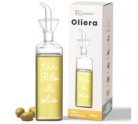 WELCOMAT Oliera Salvagoccia Da Tavola - Un Filo D'Olio - In Vetro - 500ml / 0,5 litri, Con Dosatore, Facile da Pulire, Utensili Cucina, Regali per la Casa
