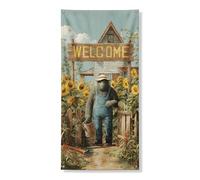 Welcome Bear - Striscione per porta da giardino, decorazione rustica vintage per casa colonica autunnale, saluto per porta d'ingresso, per interni ed esterni, cartello di benvenuto stagionale 91 x 183