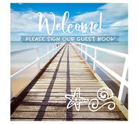 Welcome: Beautiful Beach Guestbook For Vacation House, Guesthouse Visitors, Beach Wedding Party, B&B Holiday Hotel, Bed & Breakfast - Lined Square ... Lettering Guest Home Book [Lingua Inglese]