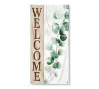 Welcome Botanical - Striscione decorativo per porta d'ingresso, con foglie verdi morbide e naturali, decorazione per la porta d'ingresso, 91 x 183 cm