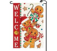 Welcome Christmas Gingerbread Man Bandiera Da Giardino Robuste Bandiere Verticale Durevole Flag Per Feste Cortile Giardino 30X45Cm
