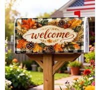 Welcome Coperture magnetiche per cassette postali, rustiche foglie di pino autunnali arancioni, protezione per cassetta postale, decorazione per giardino, patio, 53 x 64 cm