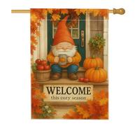 Welcome Cozy Autumn Garden Flag, Orange Gnome Fall Decor Banner, Double Face Tessuto Yard Bandiera Stagionale Decorazione Esterna 71 x 101 cm