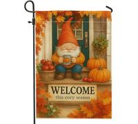 Welcome Cozy Autumn Garden Flag, Orange Gnome Fall Decor Banner, Double Face Tessuto Yard Bandiera Stagionale Decorazione Esterna 30,5 x 45,7 cm