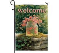 Welcome Flower Peach Flower Jar Bandiere Colore Vivido Bandiere Verticale Durevole Flag Per Interno Esterno Balcone 30X45Cm