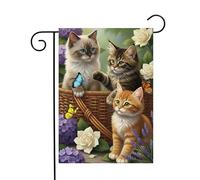 Welcome Friends Cute Cats Kitten Flower Flowers Butterfly Spring Summer Bandiere Verticale Durevole Flag Robuste Bandiera Da Giardino Per Balcone Feste Interno 30X45Cm