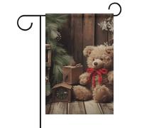 Welcome Garden Flag Xmas Tree Branch Bear Doll Bandiere Yard Portico Casa Bandiera Stagionale Doppio Lato Bandiera per Casa Outdoor Cortile Patio Prato Decorazione da Giardino Decorazioni da Giardino