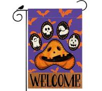 Welcome Halloween Dog Paw G-Host Pumpkins Bats Bandiere Resistente Alle Intemperie Bandiera Colore Vivido Bandiera Da Giardino Per Prato Decorazione Balcone 30X45Cm
