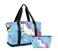 Welcome Home - Borsa da viaggio con simpatico unicorni in stile cartone animato, per palestra, sport, con tracolla regolabile, per viaggi di lavoro, grande capacità, Benvenuto a casa carino cartone