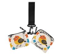 Welcome Home Carino Cartoon Bird Portamonete da donna Portamonete Mini Moda Porta Carte di Credito Portafoglio Organizer con Cerniera Tasca per Monete per Signora 2 Pz, benvenuto a casa Carino uccello