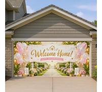 Welcome Home Copertura per porta del garage, eleganti palline gonfiabili ad aria e design floreale, decorazioni per l'inaugurazione della casa, decorazione per interni ed esterni, 390 x 180 cm