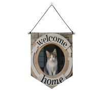 Welcome Home Cute Cartoon Cat appeso banner in tessuto con asta telescopica banner per feste per esterni appeso decorazione da parete per porte, pareti, finestre, giardini, cortile suministros para