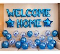 Welcome Home - Striscione per palloncini con coriandoli a forma di stella, per rientro a tema militare, decorazione per feste di famiglia, colore: Blu